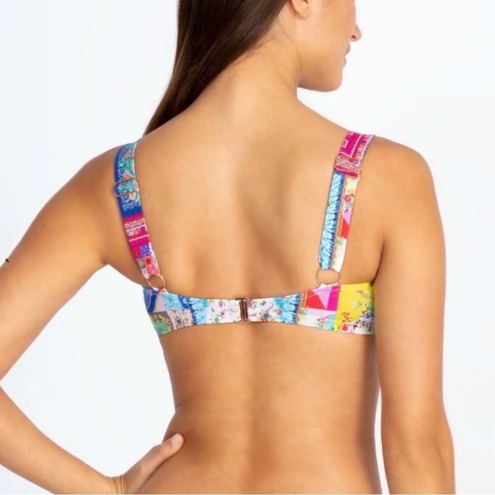 Johnny Was Multicolor Patchwork Bikini Top - Green, Pink, Orange, Blue - Picture 2 of 11